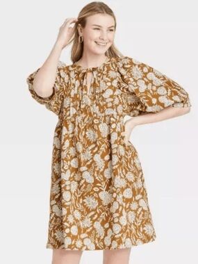 Universal Thread Mustard Floral Babydoll Mini Dress